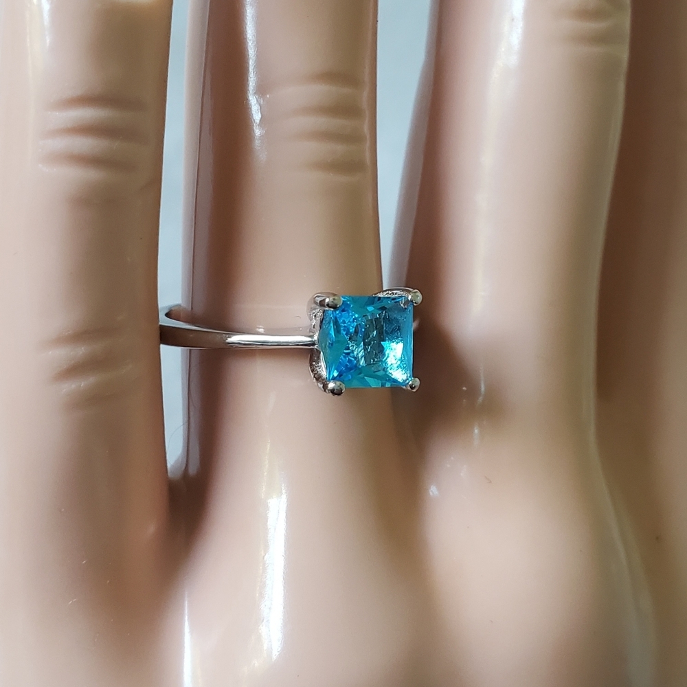 Sterling Princess Cut Acqua Ring - Picture 7 of 8
